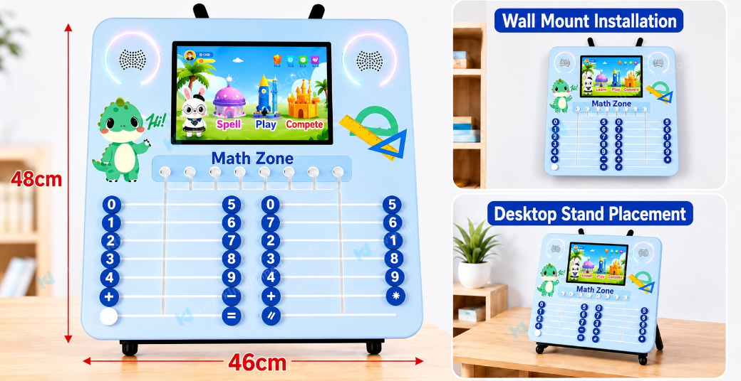 Wall Mounted and Floor Stand Installation Options خيارات تركيب مدمجة على الحائط وحامل على الأرض لجدار التعلم التفاعلي لمرحلة ما قبل المدرسة